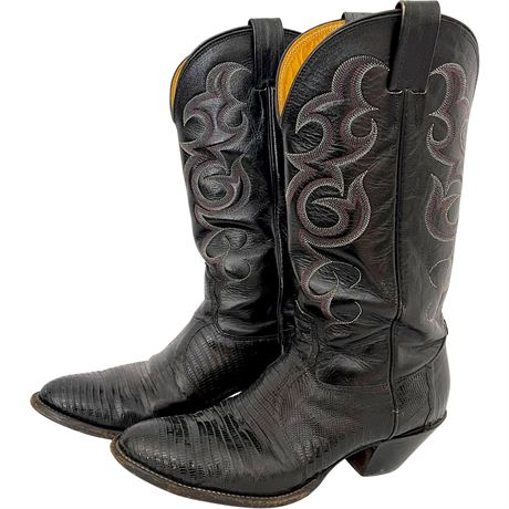 Vtg Nocona Lizard Skin & Leather Cowboy Boots - Size 9