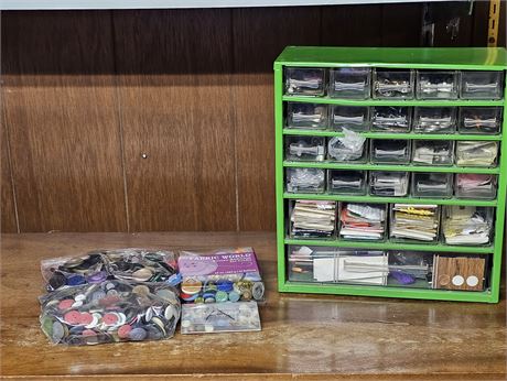 Filled Organizer with Buttons & Backings Lot