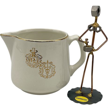 Rock Creek Metal Craft "Pharmacist Man" Collectable & Pharmacy RX Creamer