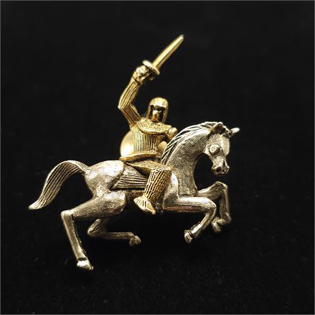 Vintage ART Knight on a Horse Signed Brooch