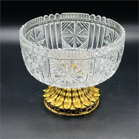 Vintage Cut Glass Gold Pedestal Fruit Bowl/Compote