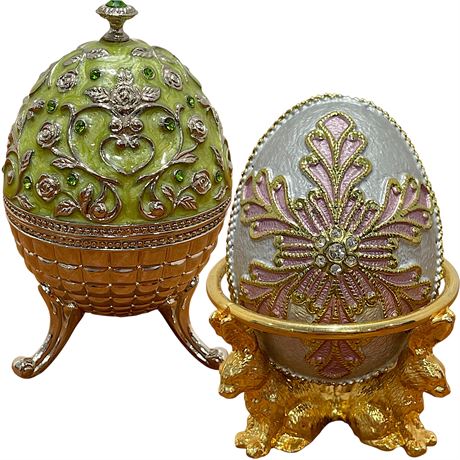 Jeweled Trinket Eggs and Stands