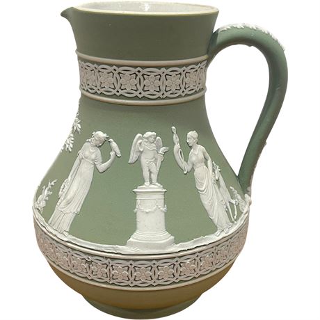 Vtg Wedgewood Jasperware Green Pitcher