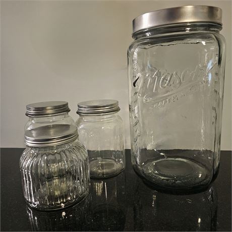 12" Mason Glass Cookie Jar w/ 3 Smaller Storage Jars
