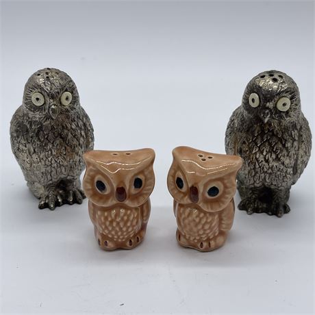 Two Sets of Owl Salt and Pepper Shakers