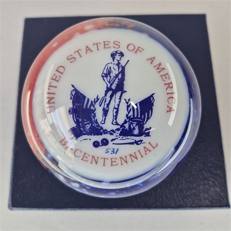Vtg Woods Bicentennial U.S.A. Flag Glass Paperweight