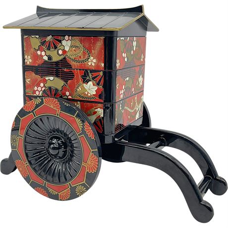 Japanese Lacquerware Goshoguruma Multi-Tiered Bento Box