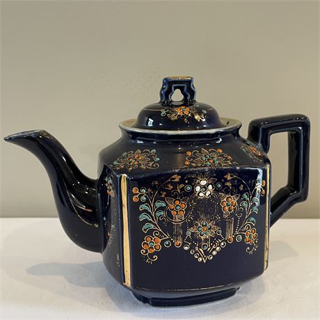 Antique Cobalt Blue Hand-Painted Oriental Collectors Teapot