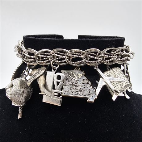 Sterling Silver Charm Bracelet w/10 Sterling Silver Charms