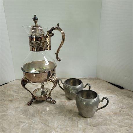 Silver plated and pewter serving set