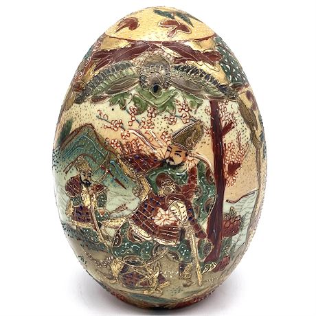 Vtg Oriental Satsuma Style Hand-Painted Porcelain Egg