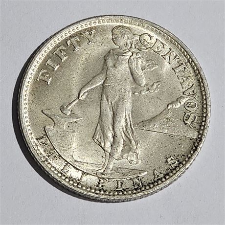 1944 Philippines 50 Centavos coin Silver