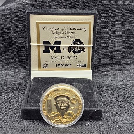 Michigan/OSU Commemorative Woodie & Bo Numbered Coin w/COA