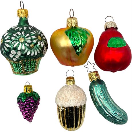 (6) Vtg Blown Glass Ornaments