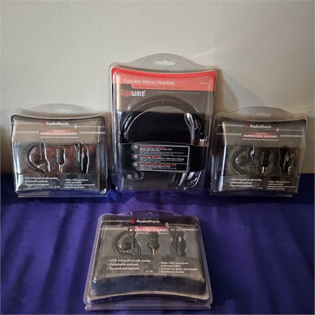*NIB* (3) Hands Free Earbuds and (1) Foldable Mono Headset