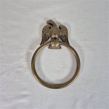 Vtg Solid Brass Eagle Towel Ring Patriotic Wall Mount Holder