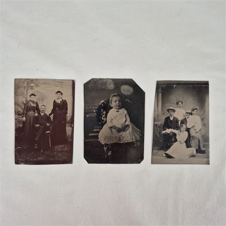 3 early 1900s Tintype Family & Group Portraits - Victorian Era