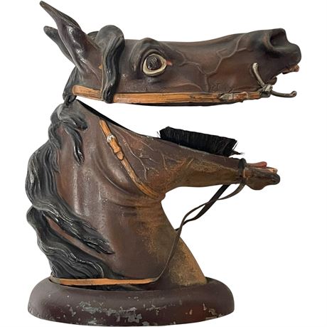 Vtg Cast Metal Inkwell Horse Head