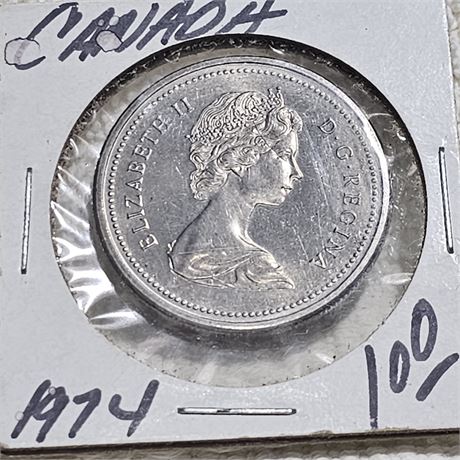 1974 Canadian dollar coin commemorating the centennial of the city of Winnipeg,