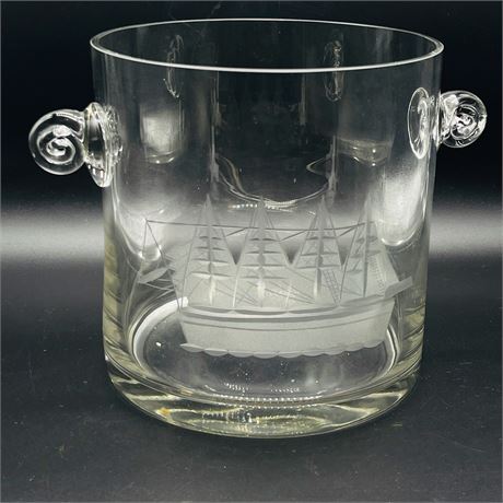 Etched Ship Motif Ice Bucket
