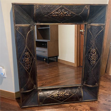 Large Wall Mirror with Wrapped Faux Snakeskin Frame