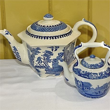 Vtg Oriental Blue & White Teapots by Spode & Other