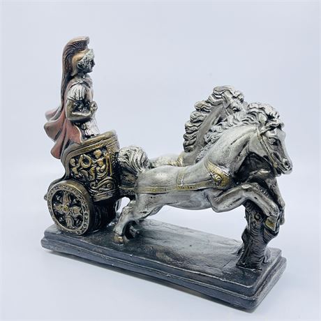 Glazed Ceramic Roman Chariot Warrior & Horses Figurine