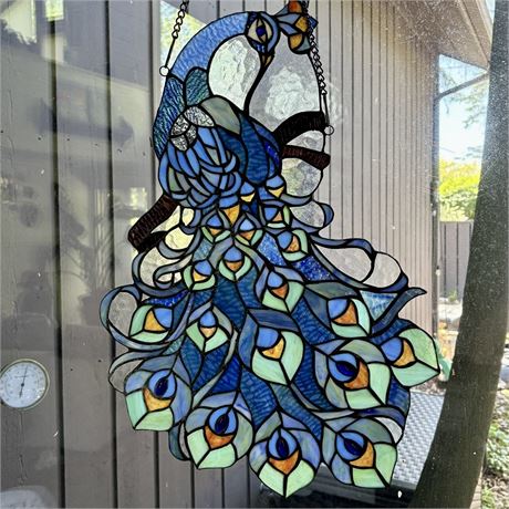 24" Stained Glass Peacock Window Hanging Sun Catcher