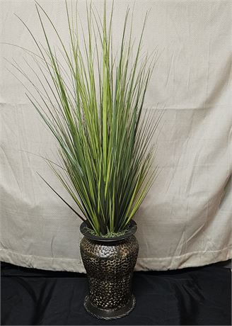 Embossed Large Metal Vase w/ Beautiful Foliage