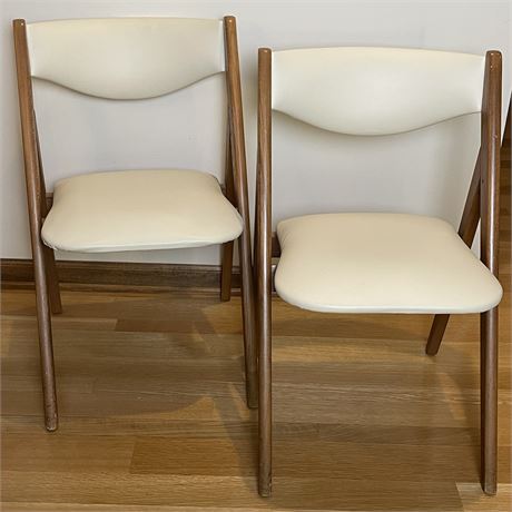 Pair of Stakmore Retro Modern Wood Folding Chairs w/ Upholstered Seats