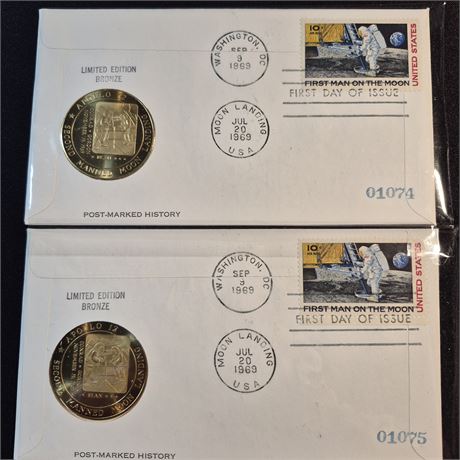 2 Env. Certified 1st Day Issue "First Man on the Moon"