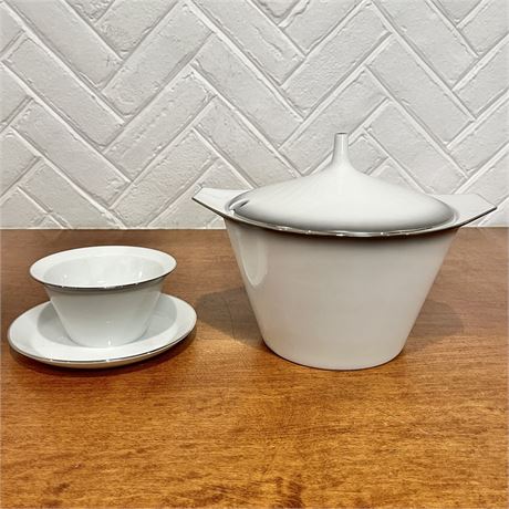 Rosenthal "Evensong" China Covered Tureen & Gravy Boat w/ Attached Drip Tray