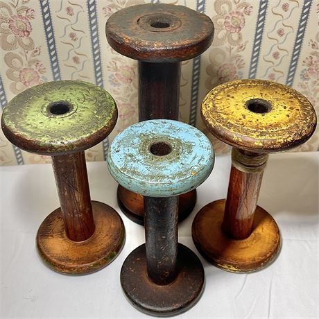 (4) Antique Wooden Spools
