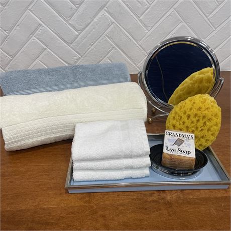 Bathroom Bundle w/ Mirror, Vanity Tray, Towels & More