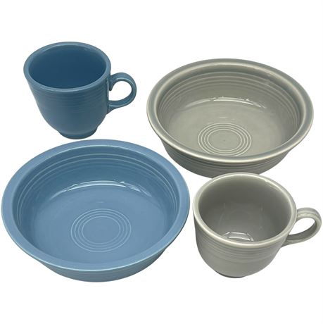 Fiesta Ware Periwinkle Blue & Pearl Gray Teacups & Fruit Bowls
