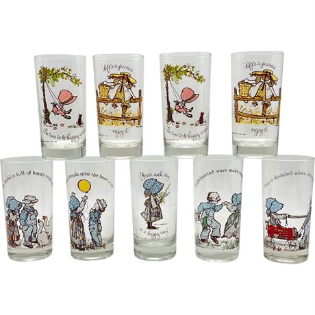 (9) Vtg Holly Hobbie Glass Tumblers