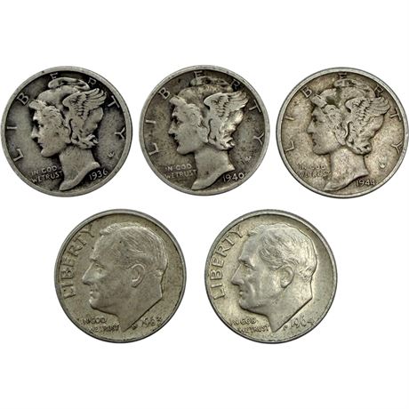 '36-'44 Mercury 90% Silver Dimes & '63-'64 Roosevelt 90% Silver Dimes