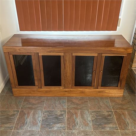 Walnut Hand Crafted Sideboard Cabinet with Tinted Glass Panel Doors