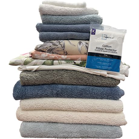 Grouping of Towels and Bedding Linens