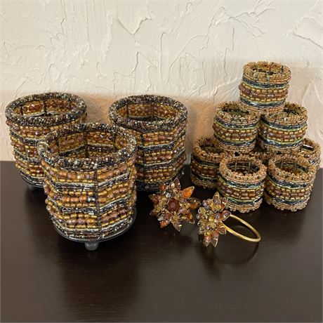 Amber Beaded Votive Candle Holders and Napkin Rings