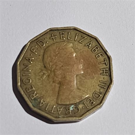 British threepence coin  1958