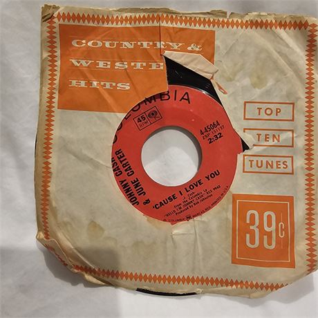 45 RPM vinyl record of the song "'Cause I Love You" by Johnny Cash and June Cart