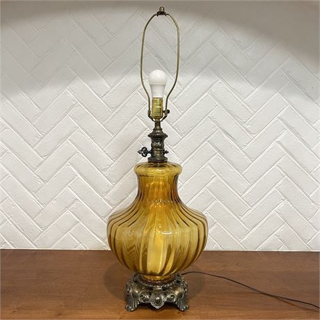 MCM Falkenstein Amber Optic Swirl on Metal 3-Way Table Lamp