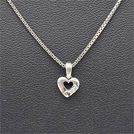 925 Sterling Silver Chain w/ Sterling & Diamond Heart Pendant