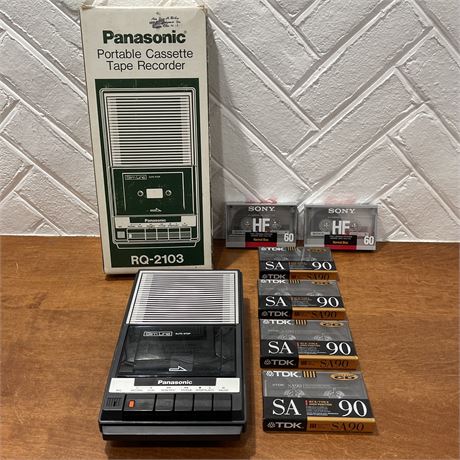 Panasonic Portable Cassette Tape Recorder with 6 Recording Cassette Tapes