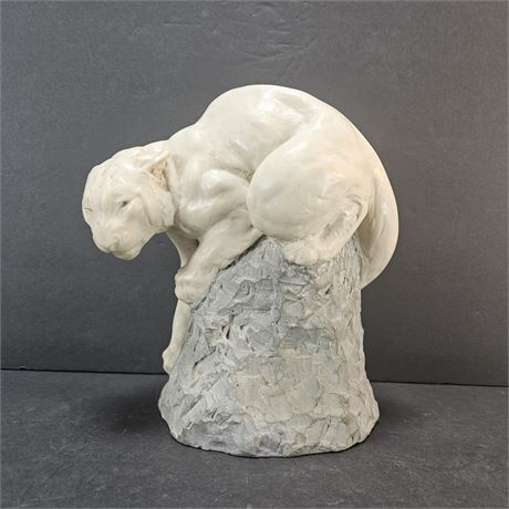 Signed Joseph Boulton White Mountain Lion/Cougar Statue