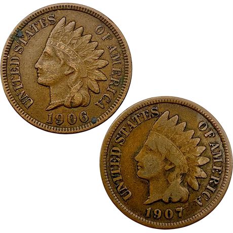 '06 & '07 Indian Head One Cent Coins