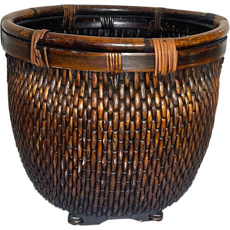 Vintage Oriental Willow Hand-Woven Gathering Basket