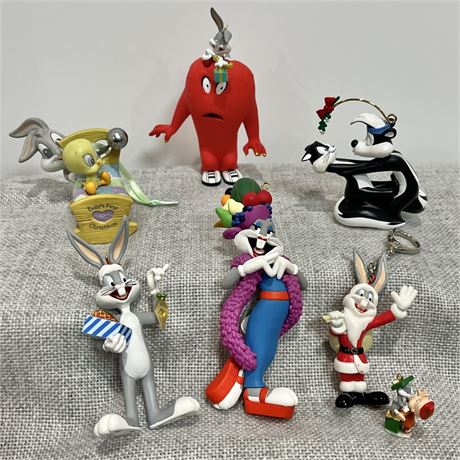 Hallmark Looney Tunes Ornaments & Vtg Bugs Bunny Keychain