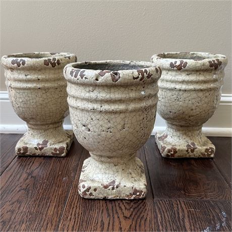 Grouping of Distressed Glazed Planters from Anthropology